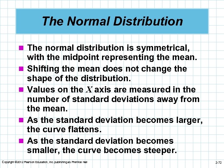 The Normal Distribution n The normal distribution is symmetrical, n n with the midpoint