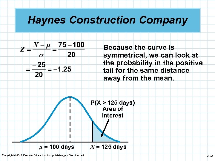 Haynes Construction Company Because the curve is symmetrical, we can look at the probability