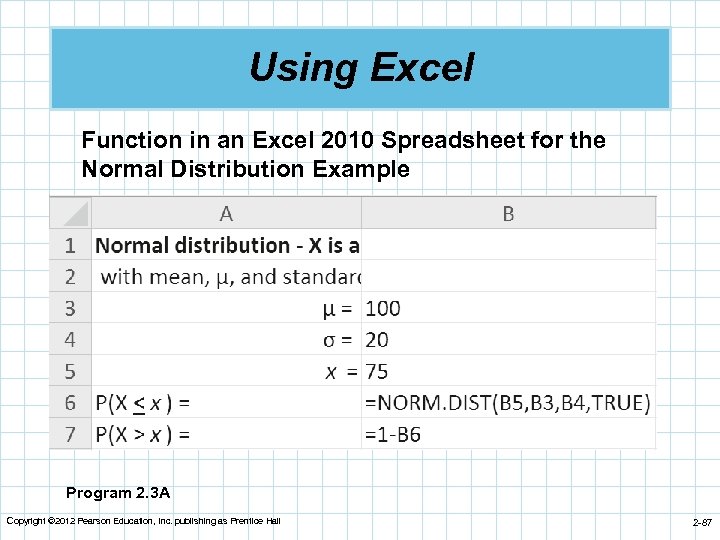 Using Excel Function in an Excel 2010 Spreadsheet for the Normal Distribution Example Program