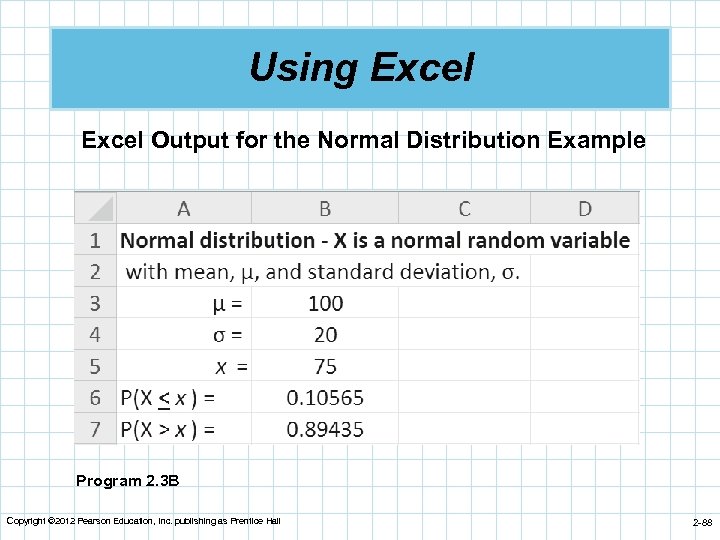 Using Excel Output for the Normal Distribution Example Program 2. 3 B Copyright ©