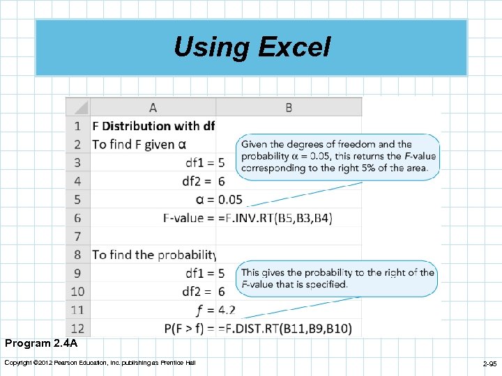 Using Excel Program 2. 4 A Copyright © 2012 Pearson Education, Inc. publishing as