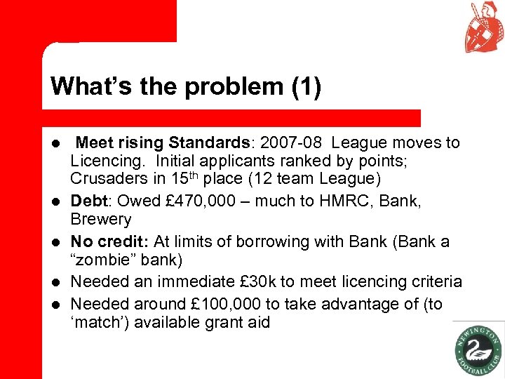 What’s the problem (1) l l l Meet rising Standards: 2007 -08 League moves
