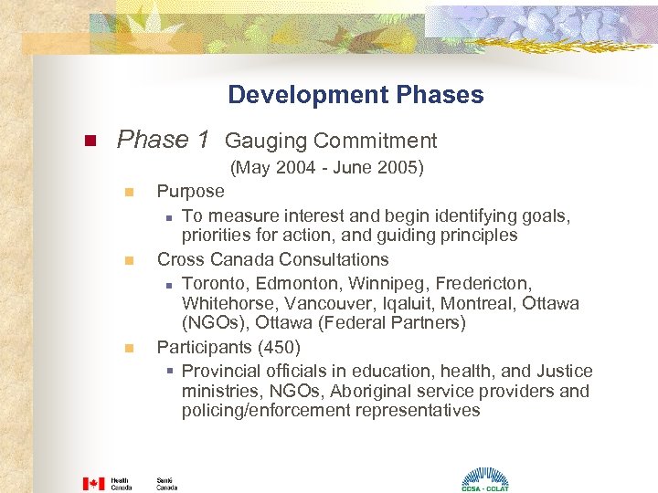Development Phases n Phase 1 Gauging Commitment (May 2004 - June 2005) n n