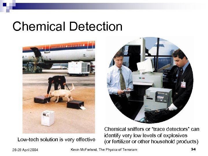 Chemical Detection Low-tech solution is very effective 26 -28 April 2004 Chemical sniffers or