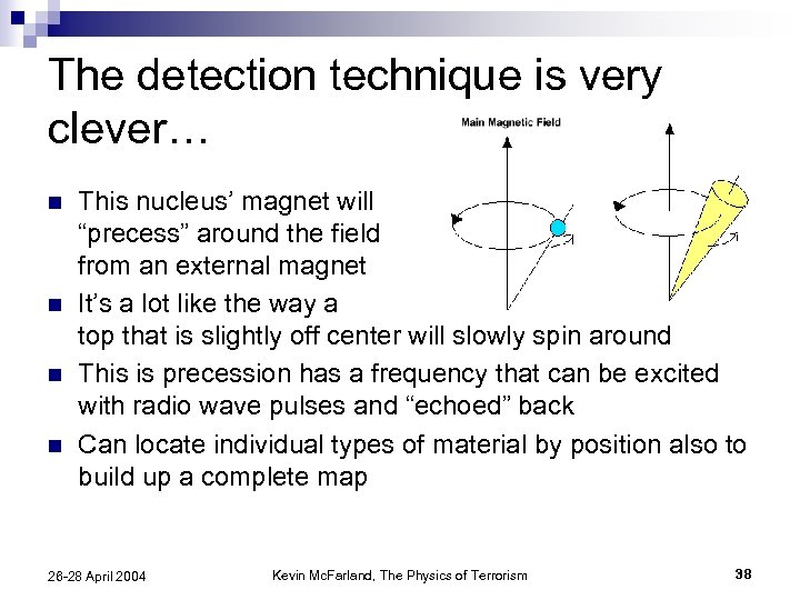 The detection technique is very clever… n n This nucleus’ magnet will “precess” around