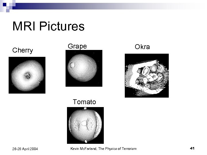 MRI Pictures Cherry Grape Okra Tomato 26 -28 April 2004 Kevin Mc. Farland, The