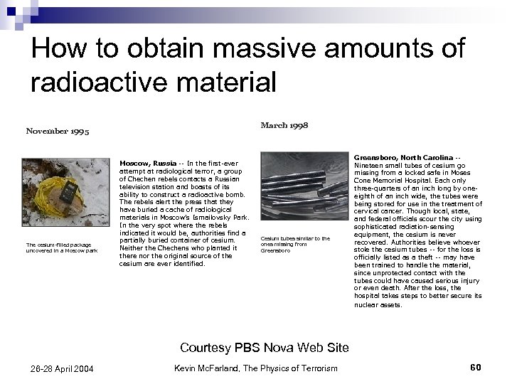 How to obtain massive amounts of radioactive material November 1995 The cesium-filled package uncovered