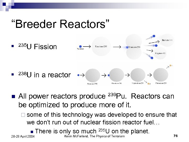 “Breeder Reactors” n 235 U Fission n 238 U in a reactor n All
