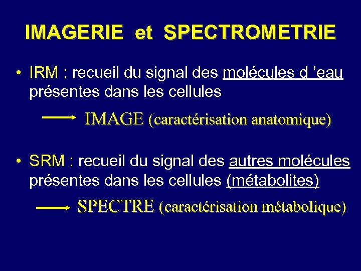 IMAGERIE et SPECTROMETRIE • IRM : recueil du signal des molécules d ’eau présentes