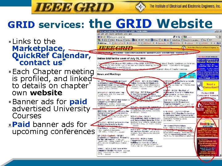 GRID services: the GRID Website Links to the Marketplace, Quick. Ref Calendar, “contact us”