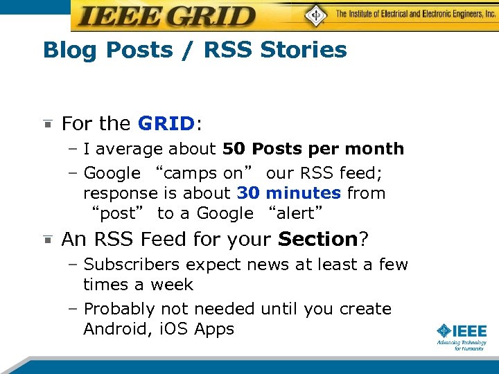 Blog Posts / RSS Stories For the GRID: – I average about 50 Posts