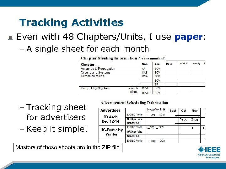 Tracking Activities Even with 48 Chapters/Units, I use paper: – A single sheet for