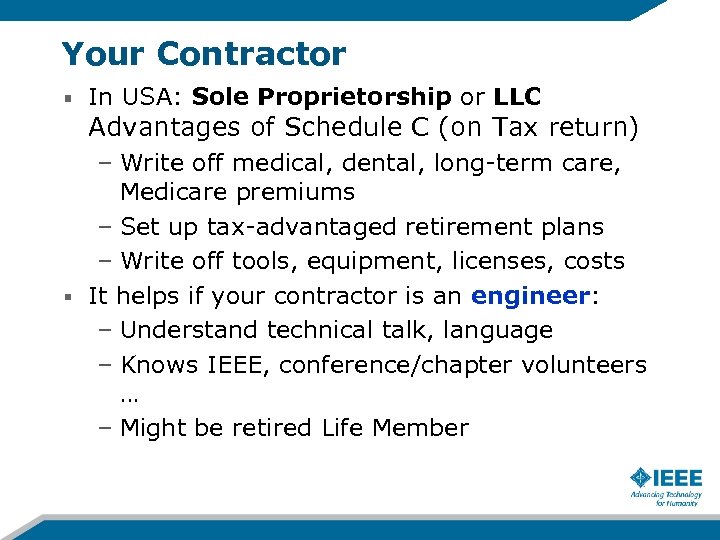 Your Contractor In USA: Sole Proprietorship or LLC Advantages of Schedule C (on Tax
