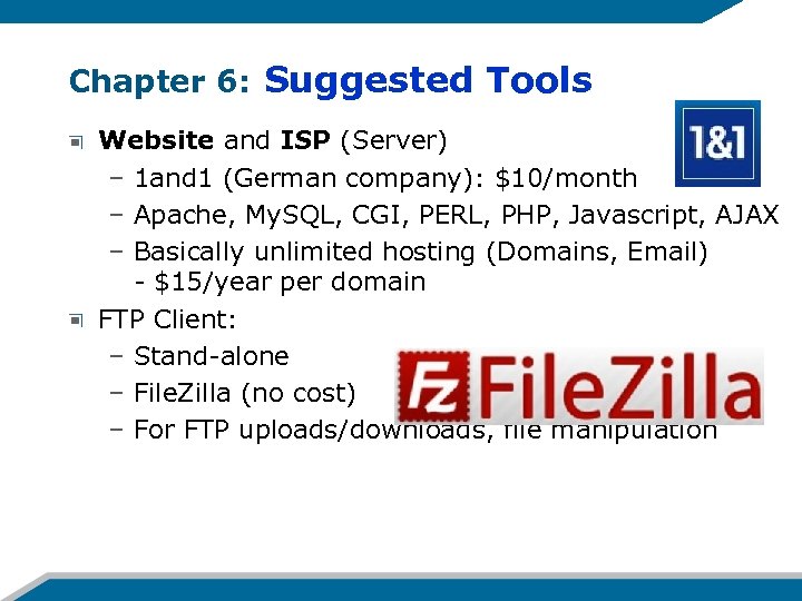 Chapter 6: Suggested Tools Website and ISP (Server) – 1 and 1 (German company):