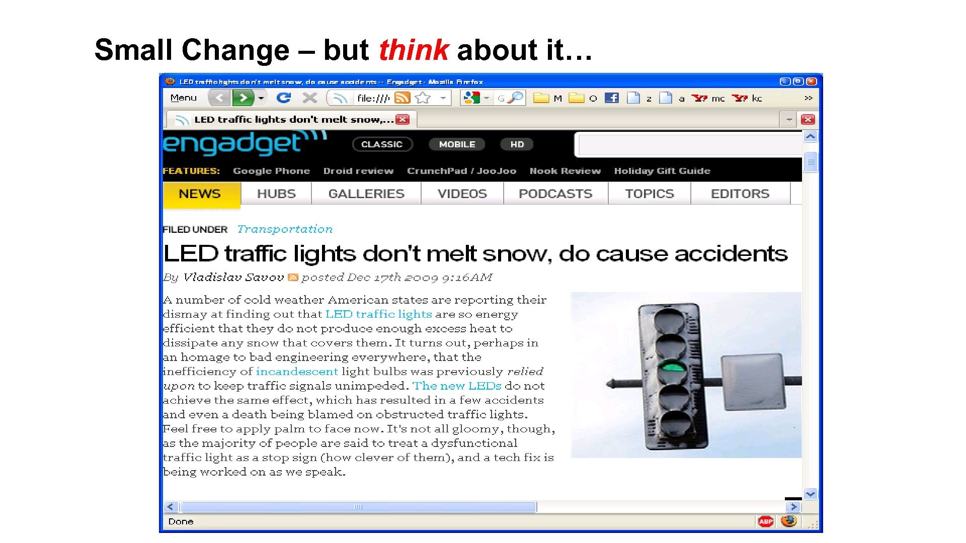 Small Change – but think about it… Let’s Go Green 3 