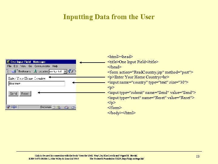 Inputting Data from the User <html><head> <title>One Input Field</title> </head> <form action=