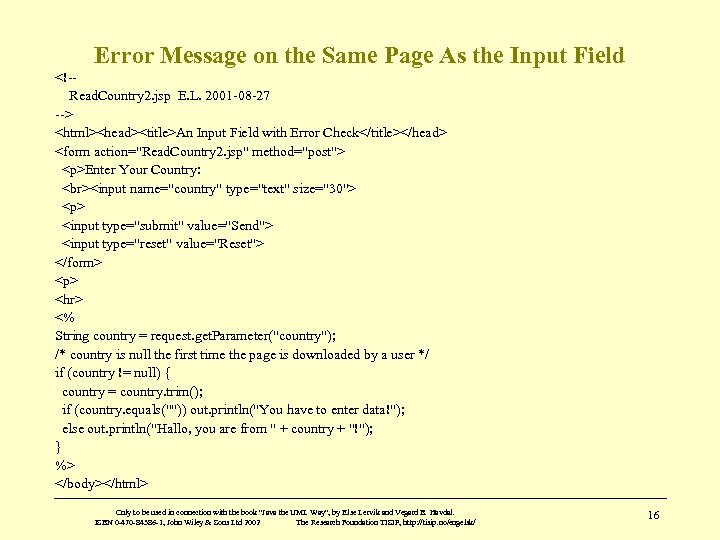 Error Message on the Same Page As the Input Field <!-Read. Country 2. jsp