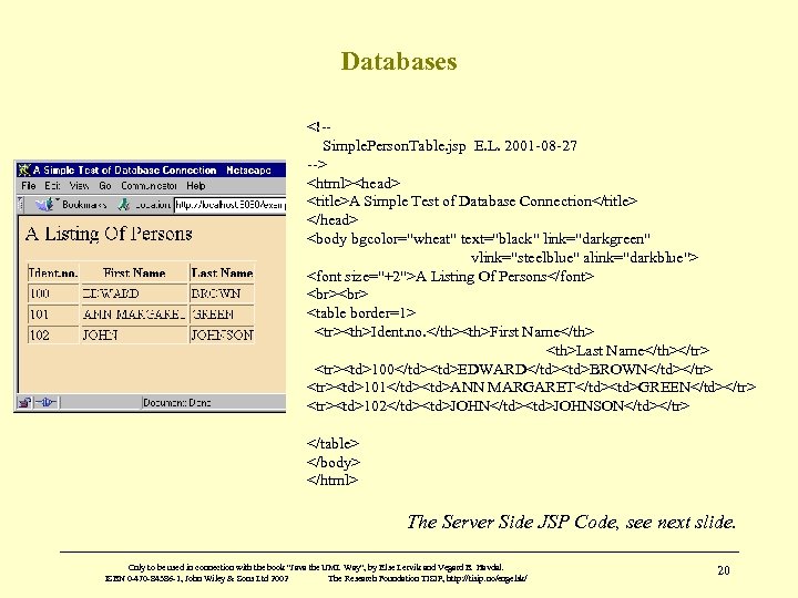 Databases <!-Simple. Person. Table. jsp E. L. 2001 -08 -27 --> <html><head> <title>A Simple