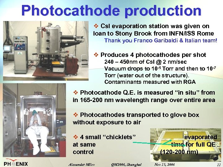 Photocathode production v Cs. I evaporation station was given on loan to Stony Brook