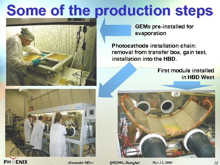 Some of the production steps GEMs pre-installed for evaporation Photocathode installation chain: removal from