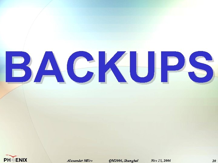 BACKUPS Alexander Milov QM 2006, Shanghai Nov 15, 2006 20 