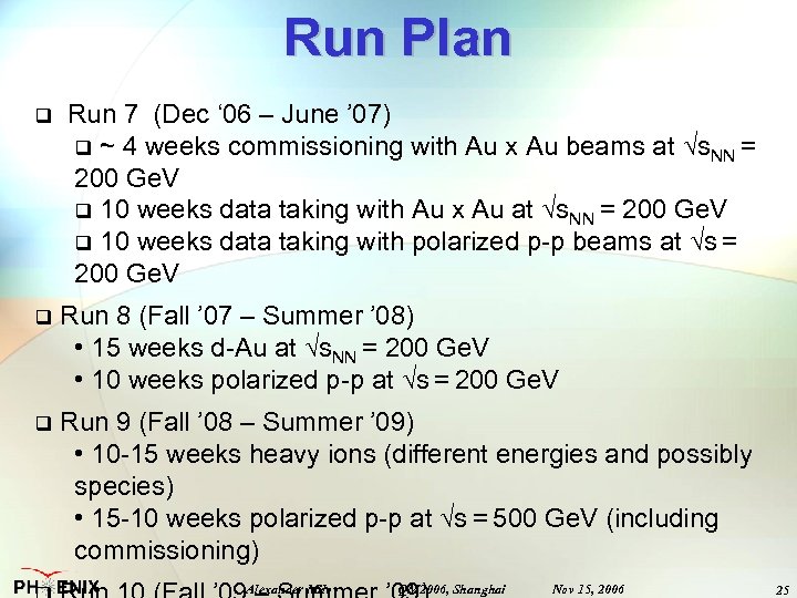 Run Plan q Run 7 (Dec ‘ 06 – June ’ 07) q ~