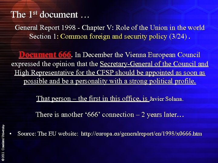 The 1 st document … General Report 1998 - Chapter V: Role of the