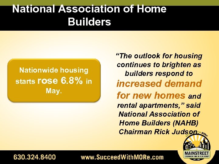 National Association of Home Builders Nationwide housing starts rose 6. 8% in May. “The