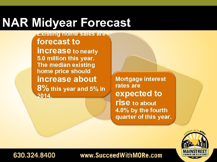 NAR Midyear Forecast Existing home sales are forecast to increase to nearly 5. 0