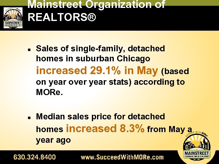 Mainstreet Organization of REALTORS® n n Sales of single-family, detached homes in suburban Chicago