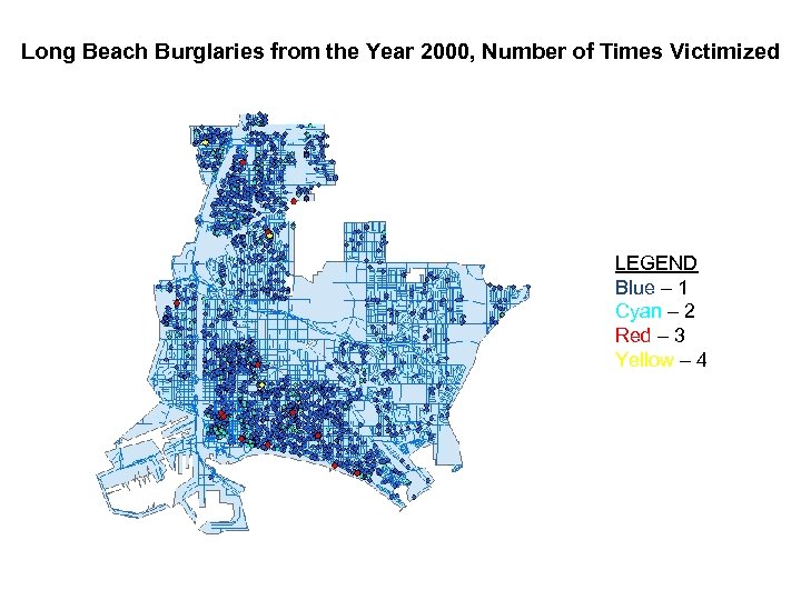 Long Beach Burglaries from the Year 2000, Number of Times Victimized LEGEND Blue –