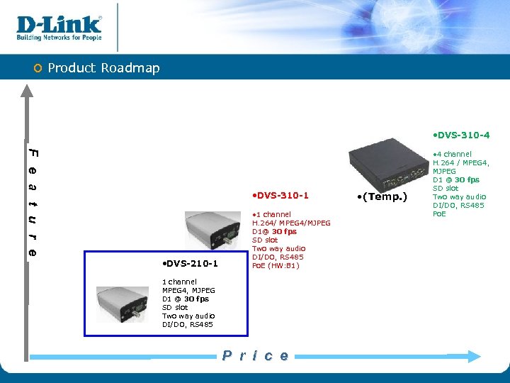 o Product Roadmap • DVS-310 -4 F e a t u r e •