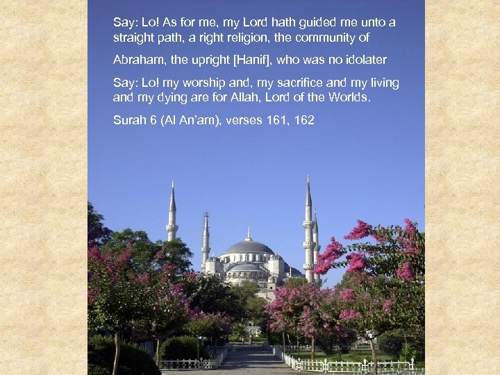 Say: Lo! As for me, my Lord hath guided me unto a straight path,