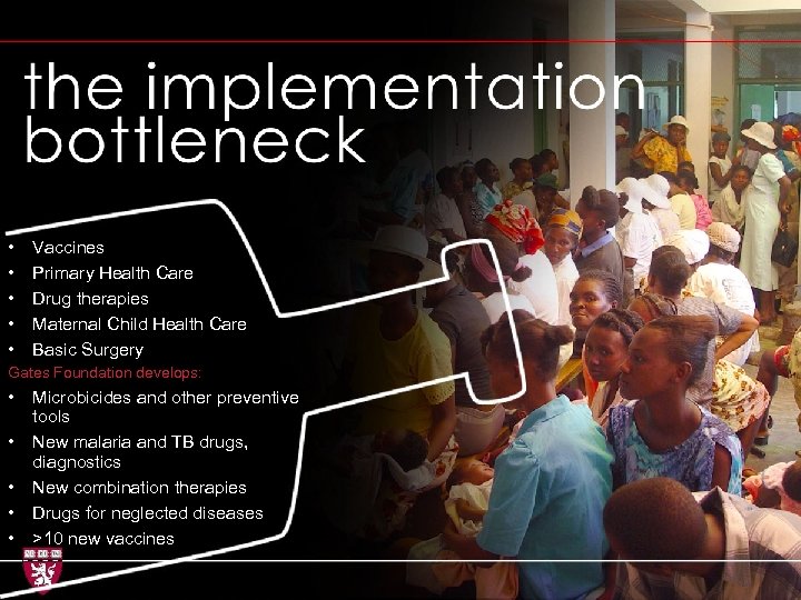 Implementation bottleneck + • • • Vaccines Primary Health Care Drug therapies Maternal Child