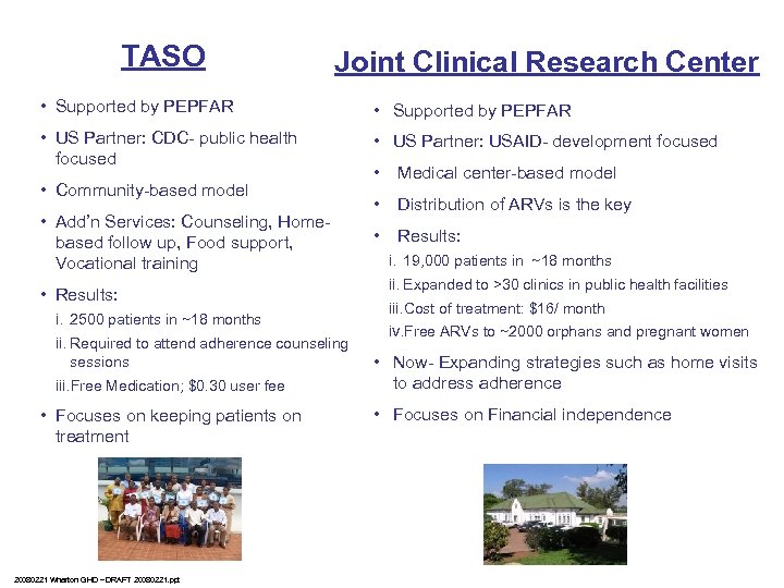 TASO Joint Clinical Research Center • Supported by PEPFAR • US Partner: CDC- public