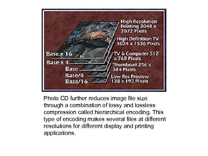  Photo CD further reduces image file size through a combination of lossy and