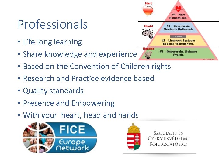 Professionals • Life long learning • Share knowledge and experience • Based on the