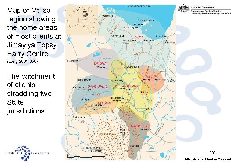 Map of Mt Isa region showing the home areas of most clients at Jimaylya