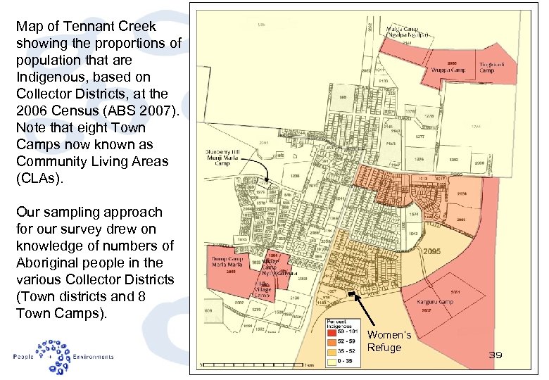 Map of Tennant Creek showing the proportions of population that are Indigenous, based on