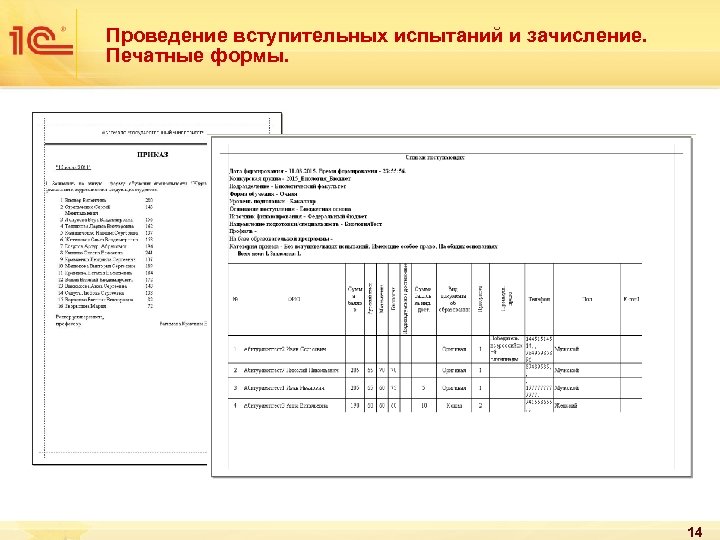 Проведение вступительных испытаний и зачисление. Печатные формы. 14 