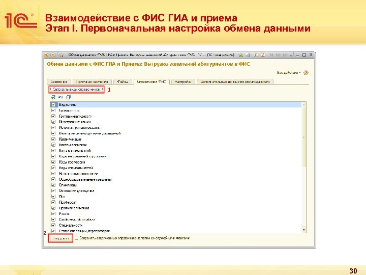 Взаимодействие с ФИС ГИА и приема Этап I. Первоначальная настройка обмена данными 30 