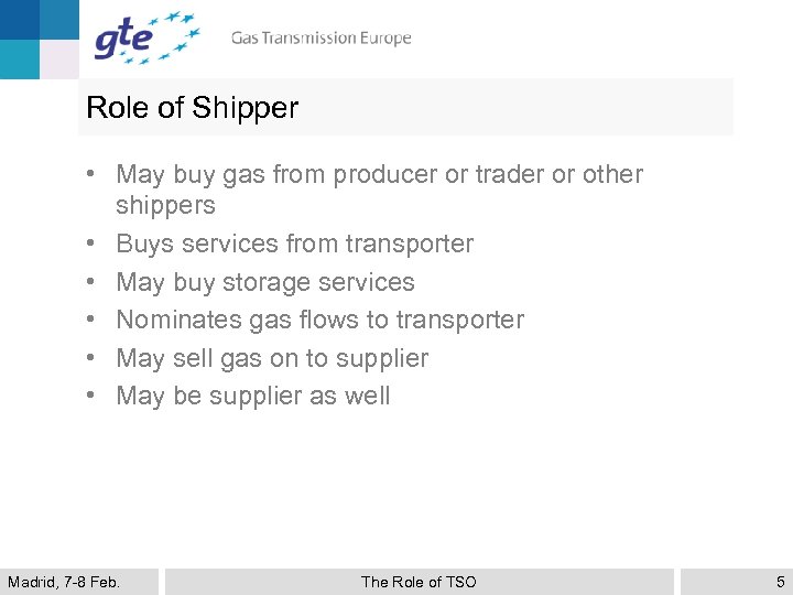 Role of Shipper • May buy gas from producer or trader or other shippers