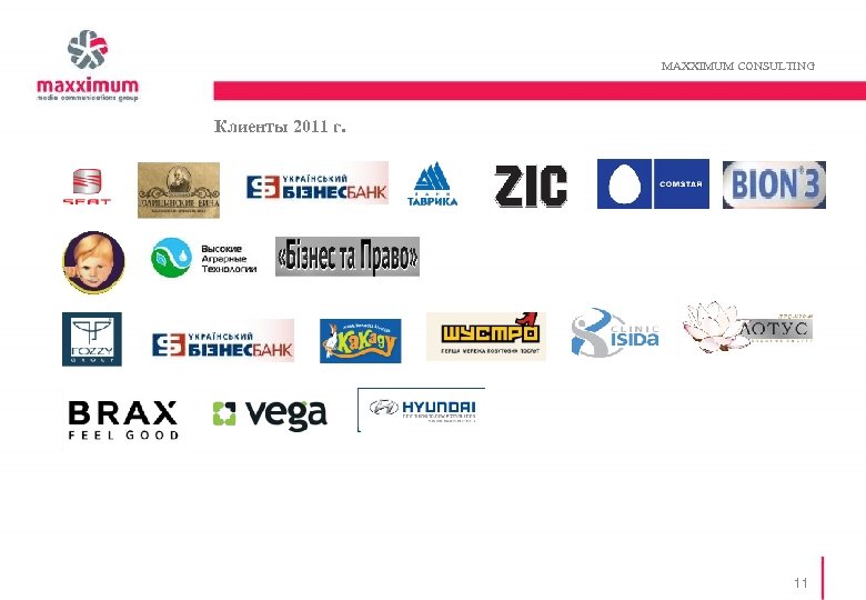 MAXXIMUM CONSULTING Клиенты 2011 г. 11 