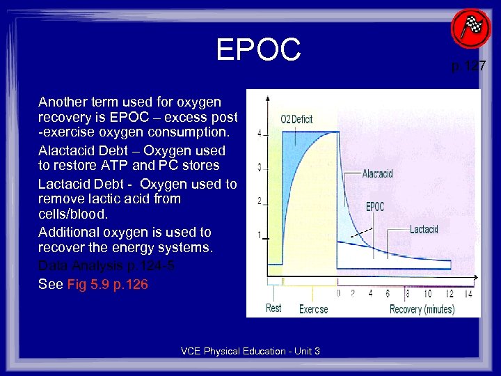 EPOC Another term used for oxygen recovery is EPOC – excess post -exercise oxygen