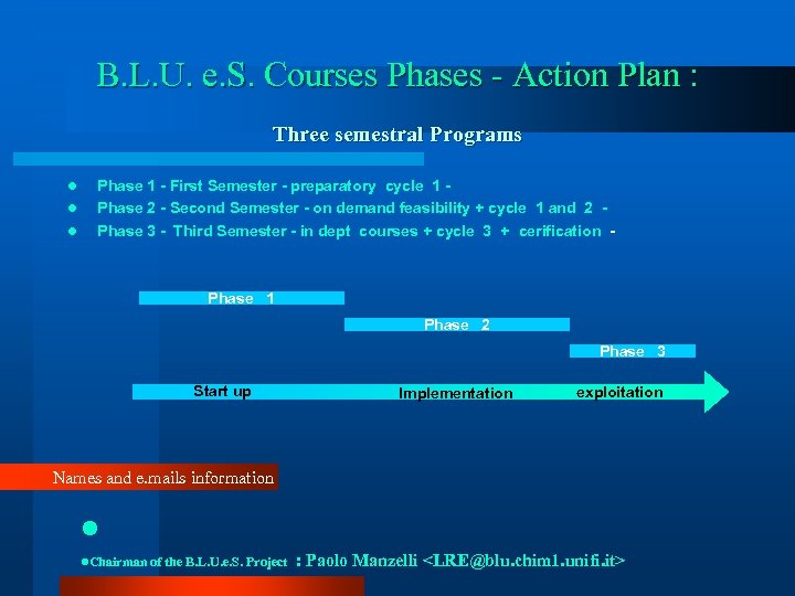 B. L. U. e. S. Courses Phases - Action Plan : Three semestral Programs