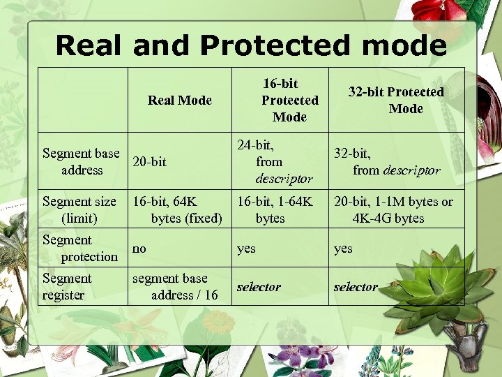 Real and Protected mode 16 -bit Protected Mode Real Mode 32 -bit Protected Mode