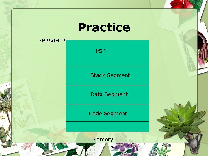 Practice 2 B 360 H PSP Stack Segment Data Segment Code Segment Memory 