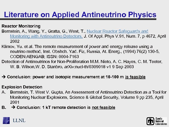 Literature on Applied Antineutrino Physics Reactor Monitoring Bernstein, A. , Wang, Y. , Gratta,