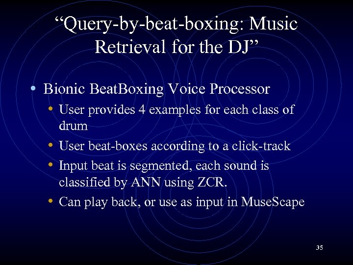 “Query-by-beat-boxing: Music Retrieval for the DJ” • Bionic Beat. Boxing Voice Processor • User