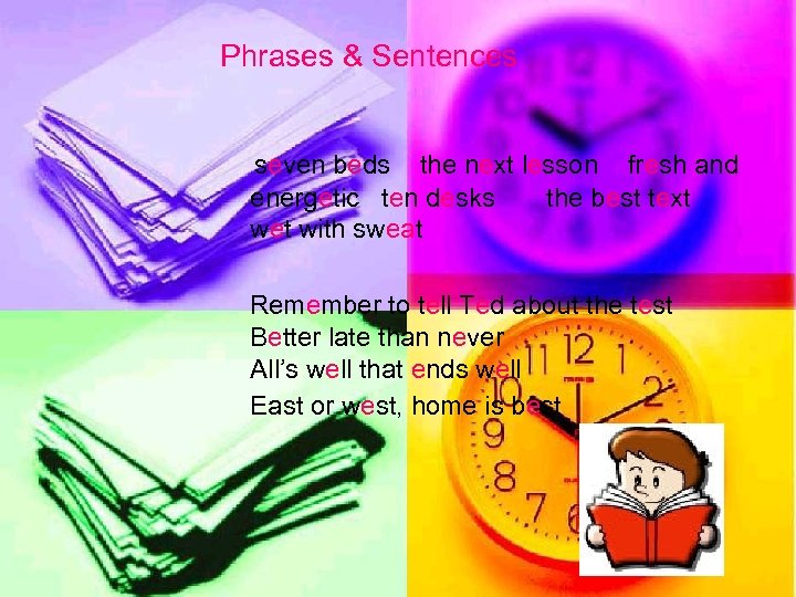 Phrases & Sentences seven beds the next lesson fresh and energetic ten desks the